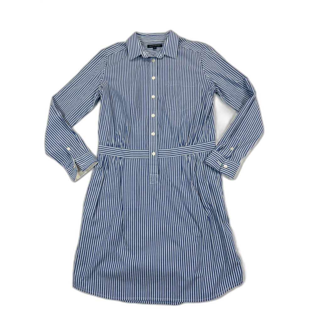 Banana Republic Blue White Abstract Button Front Long Sleeve Tiered Maxi Dress 6